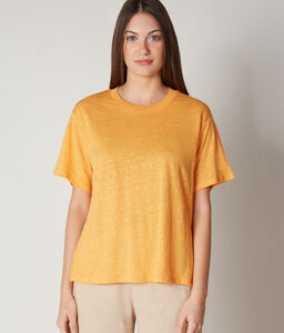 Crew-Neck Linen T-shirt with Knitted Trim