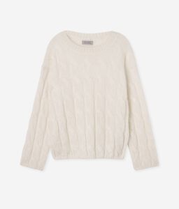 Round-Neck Cable-Knit Mohair Wool Jumper