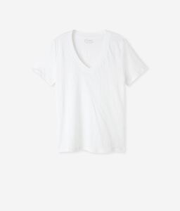 Camiseta de lino con cuello de pico con borde de punto