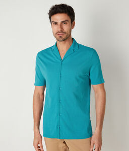 Short-Sleeved Cotton and Silk Jersey Piqué Shirt