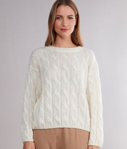 Round-Neck Cable-Knit Mohair Wool Jumper