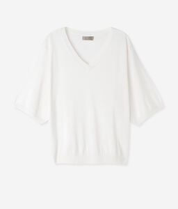 Wide Sleeved V-neck Silk and Cotton Sweater