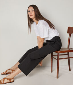 Cropped Linen and Viscose Trousers
