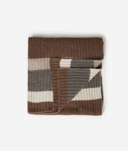 Cashmere Scarf with Striped Ribbing