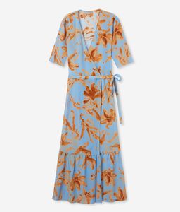 Langes Kimono-Kleid aus bedruckter Seide