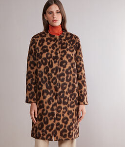 Manteau à col rond léopard