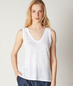 Linen Jersey Top with Symmetrical V-Neck