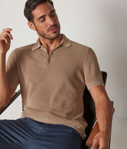 Rib-Knit Cotton-Linen Polo Shirt