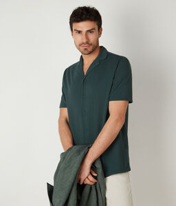 Short-Sleeve Shirt in Jersey Piquet Cotton and Silk
