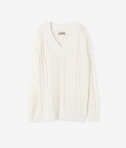 Oversized V-Neck Sweater in Cable-Knit Mohair