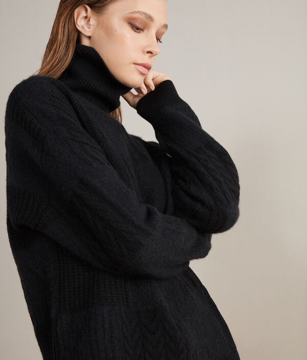 Patchwork Cashmere and Silk Turtleneck Sweater