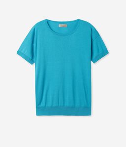 T-shirt à col rond en soie et coton