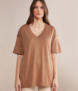 Silk and Cotton V-neck Shirt with Slit