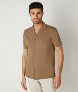 Short-Sleeved Cotton and Silk Jersey Piqué Shirt