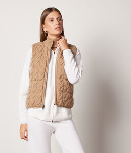 Sleeveless Reversible Cable-Knit Down Gilet
