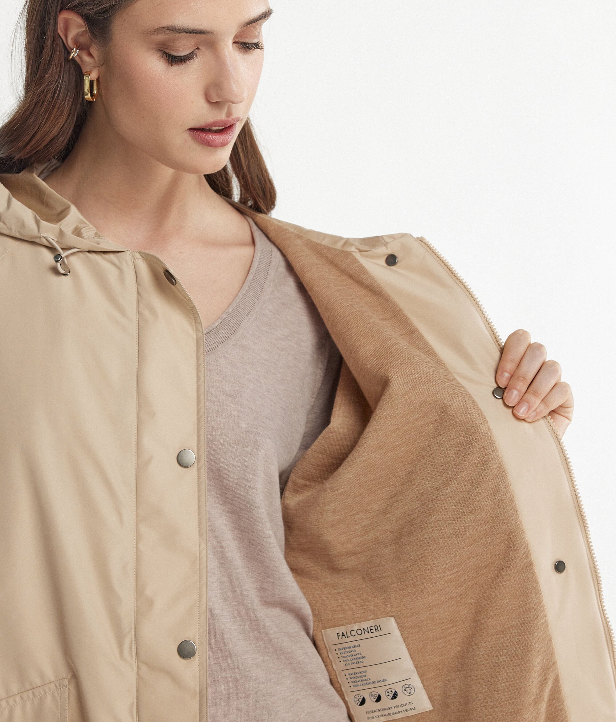 Cashmere technical short jacket with hood