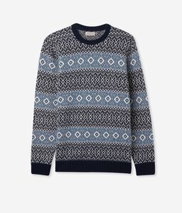 Round-Neck Two-Tone Jacquard Wool Jumper