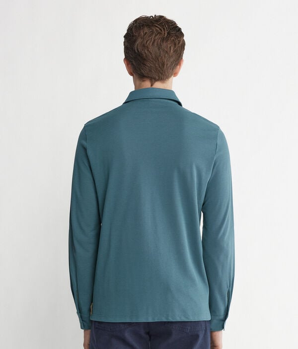 Long-Sleeved Shirt in Cotton and Silk Piqué