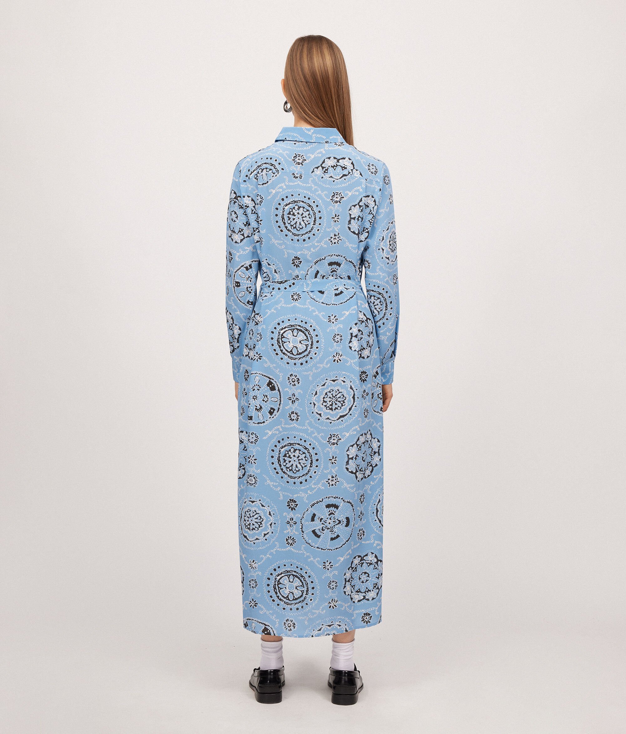 Long-Sleeved Dress in Printed Silk