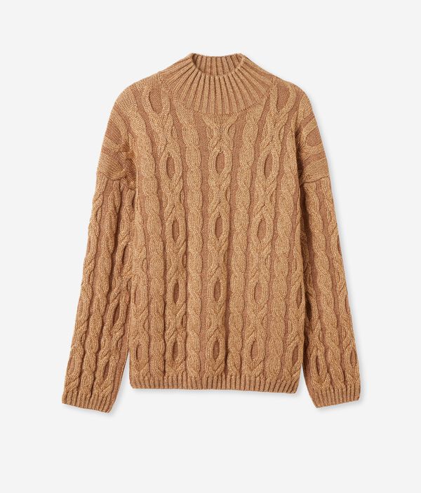 Cable-Knit Wool Mock-Neck Sweater