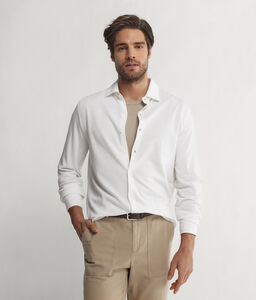 Cotton and Silk Piqué Shirt with Long Sleeves