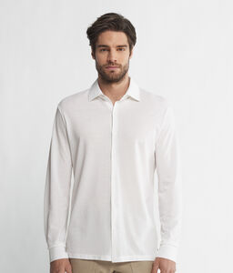 Camisa de manga larga en piqué de algodón y seda