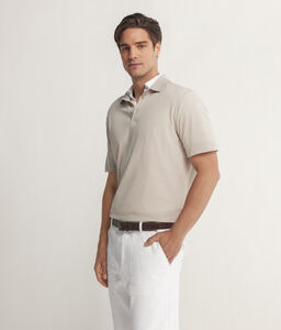 Short-Sleeved Cotton Silk Piqué Polo Shirt