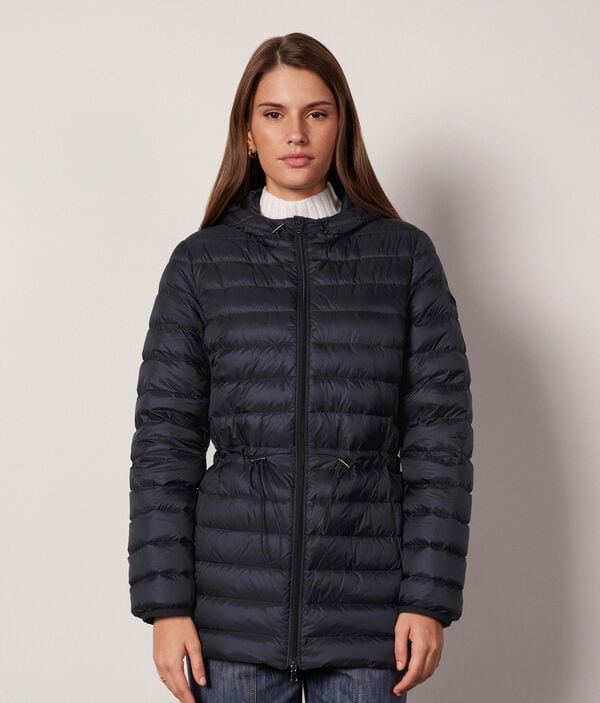 Short Quilted Jacket with Hood and Drawstring