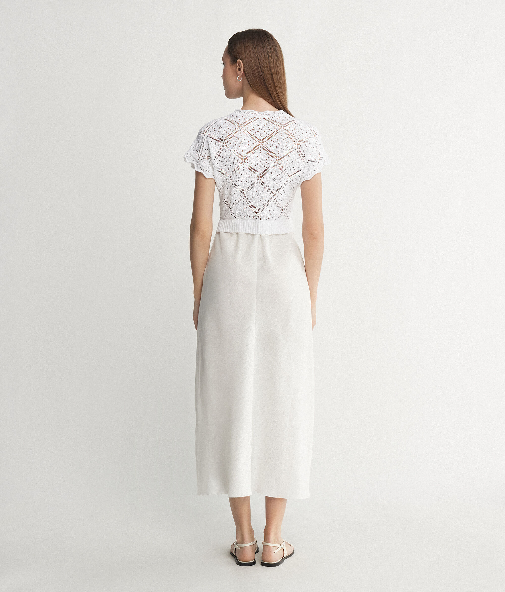 Diamond Stitch dress with linen skirt