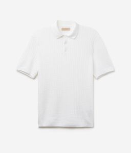 Short-Sleeved Ribbed Cable-Knit Polo Shirt