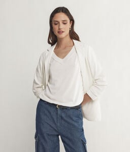 Pullover mit V-Ausschnitt und kurzen Ärmeln aus Seide Baumwolle
