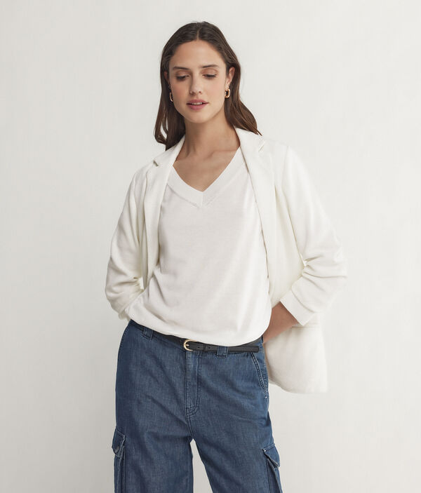 Pullover mit V-Ausschnitt und kurzen Ärmeln aus Seide Baumwolle