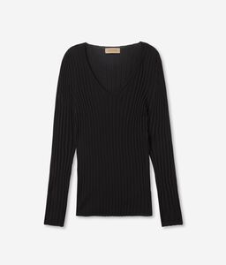 Ultrafine Cashmere Ribbed V-Neck Sweater