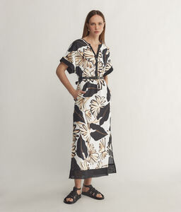 Short-Sleeve Printed Linen Dress