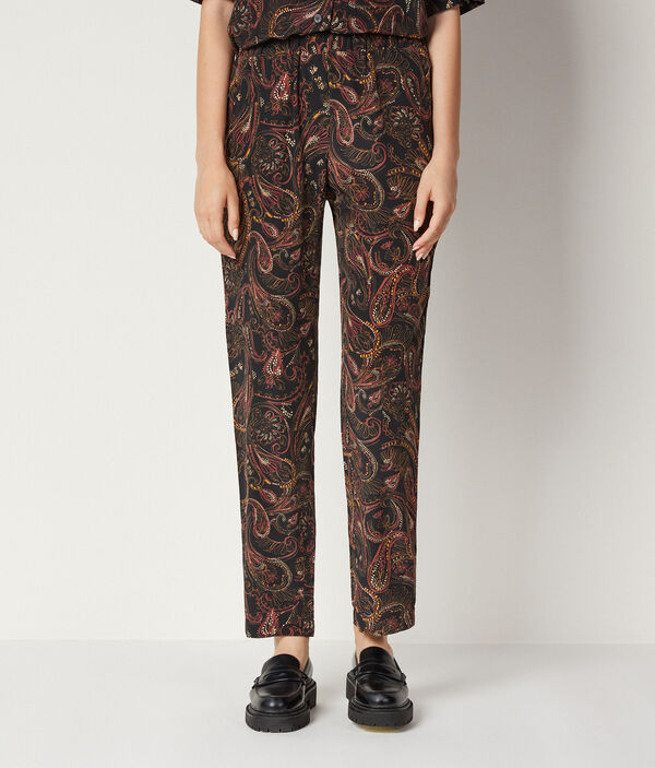 Cigarette-Style Pants in Printed Silk