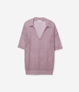 Netz-Poloshirt aus Leinen und Baumwolle