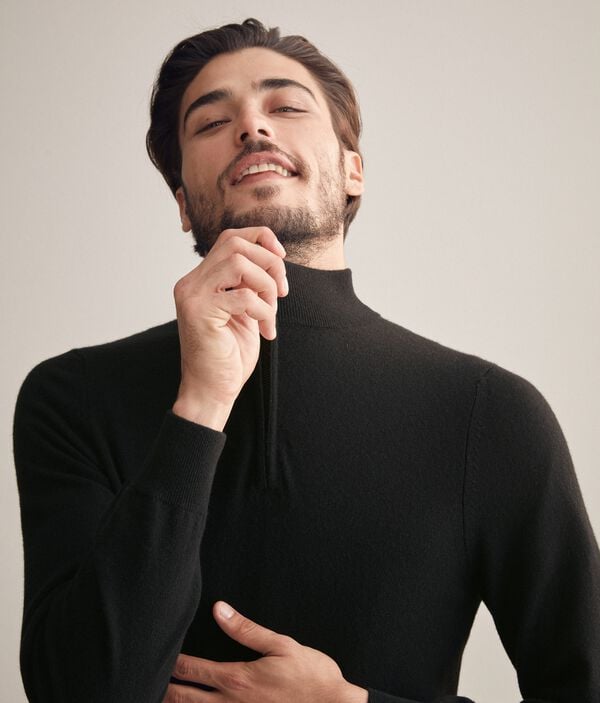 Pullover mit hohem Kragen und halbem Reißverschluss aus Kaschmir Ultrasoft