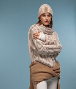 Two-Toned Cable-Knit Turtleneck Sweater in Ultrasoft Cashmere