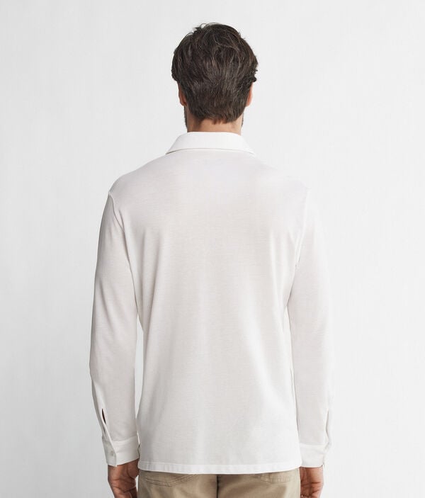 Camisa de manga larga en piqué de algodón y seda