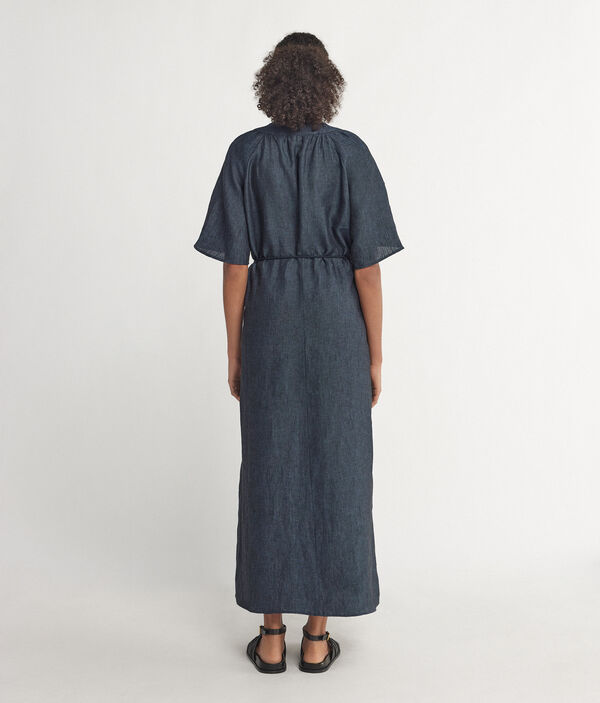 Short-Sleeved Long Dress in Linen