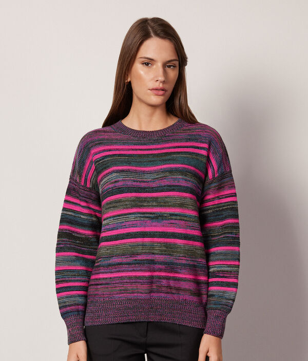 Crewneck Sweater in Striped-Effect Wool