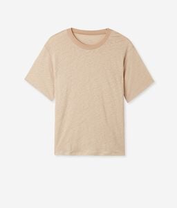 Camiseta con cuello redondo de lino con borde de punto
