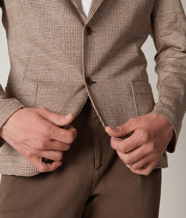 Prince of Wales Linen and Cotton Jersey Jacket