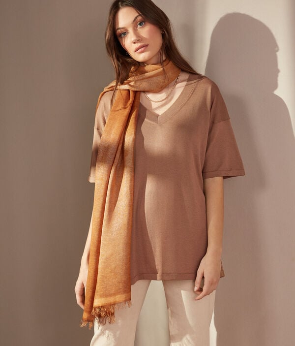 Silk and Cotton Jumper with Slit Detail