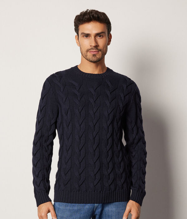 Merino Wool Fisherman Crewneck Sweater