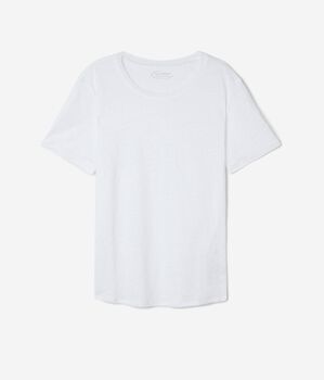 Λινό T-Shirt με Στρογγυλή Λαιμόκοψη και Δικτυωτή Μπορντούρα