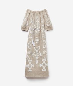 Short-Sleeve Embroidered Linen Dress