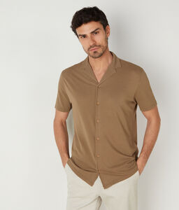 Short-Sleeve Shirt in Jersey Piquet Cotton and Silk