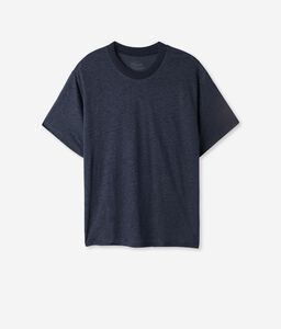 Camiseta con cuello redondo de lino con borde de punto