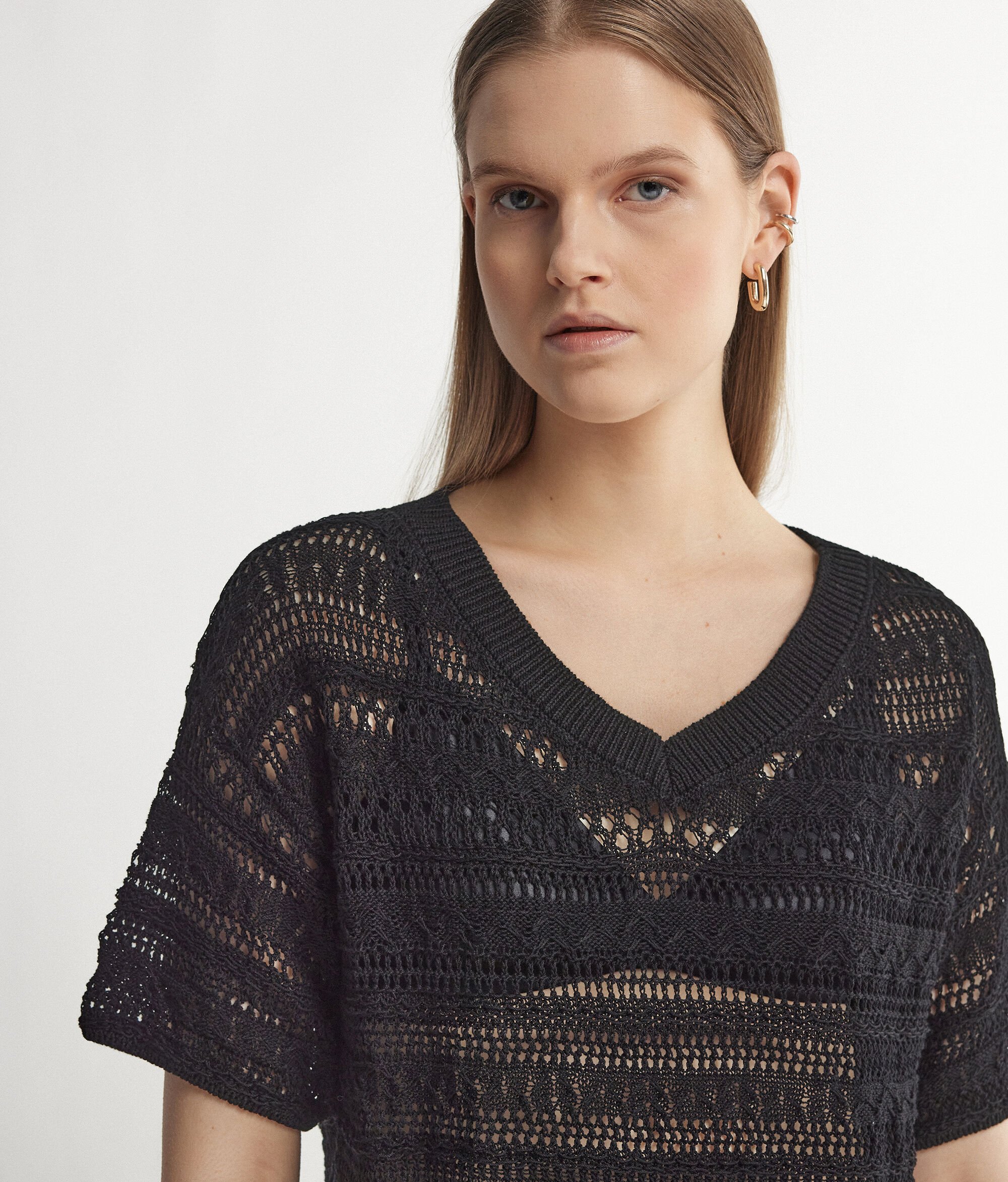 Κοντομάνικη Μπλούζα με Αζούρ Crochet